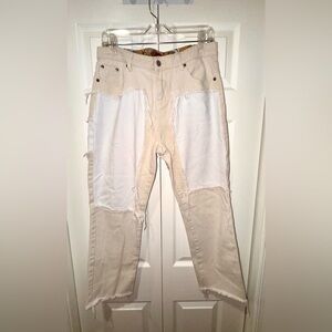 POL patchwork cream/tan jeans. Size Large. EUC